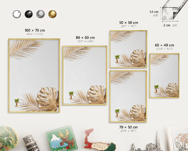Tablero para imanes decorativo con marco dorado Hojas elegantes