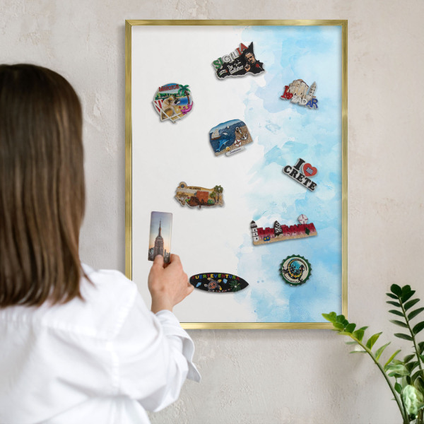 Tablero para imanes decorativo con marco dorado Paisaje relajante