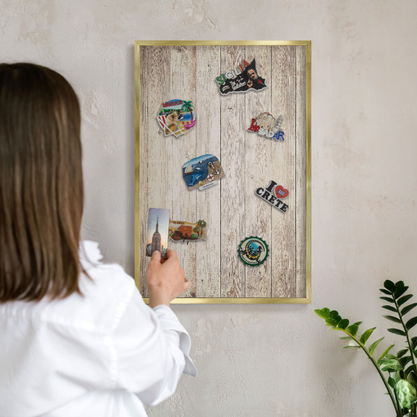 Pizarra magnética de pared en color oro Textura de madera