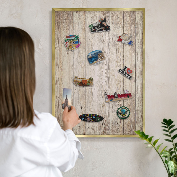Pizarra magnética de pared en color oro Textura de madera