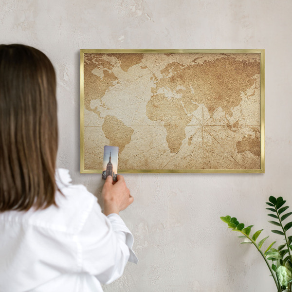 Pizarra magnética de pared en color oro Mapa antiguo