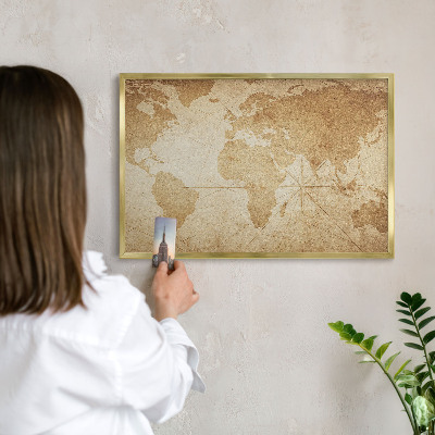 Pizarra magnética de pared en color oro Mapa antiguo