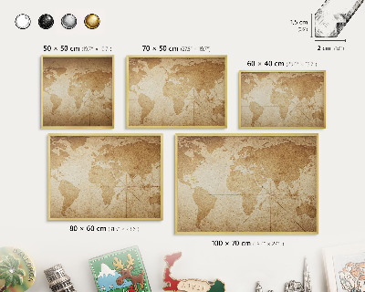 Pizarra magnética de pared en color oro Mapa antiguo