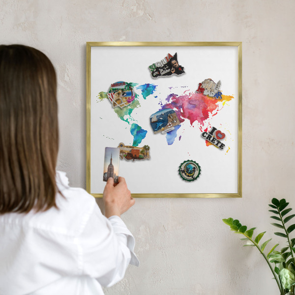 Tablero para imanes decorativo con marco dorado Mapa de colores