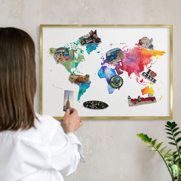 Tablero para imanes decorativo con marco dorado Mapa de colores