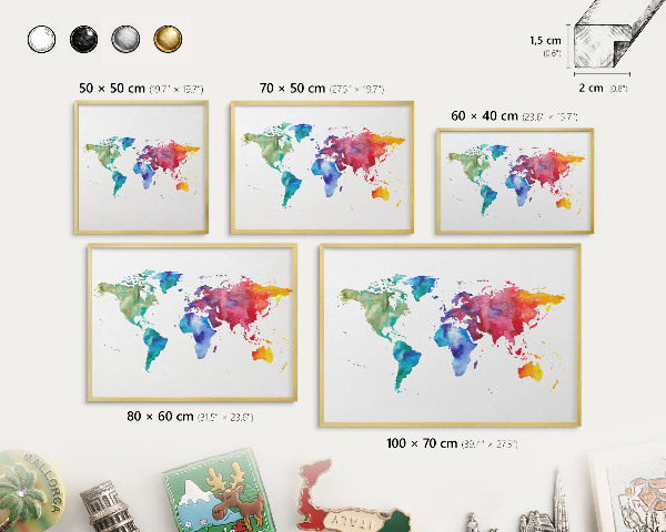 Tablero para imanes decorativo con marco dorado Mapa de colores