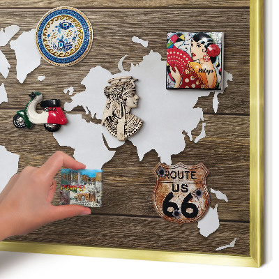 Pizarra magnética de pared en color oro Mapa de madera