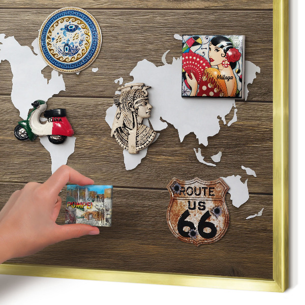 Pizarra magnética de pared en color oro Mapa de madera
