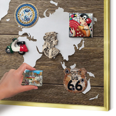 Pizarra magnética de pared en color oro Mapa de madera
