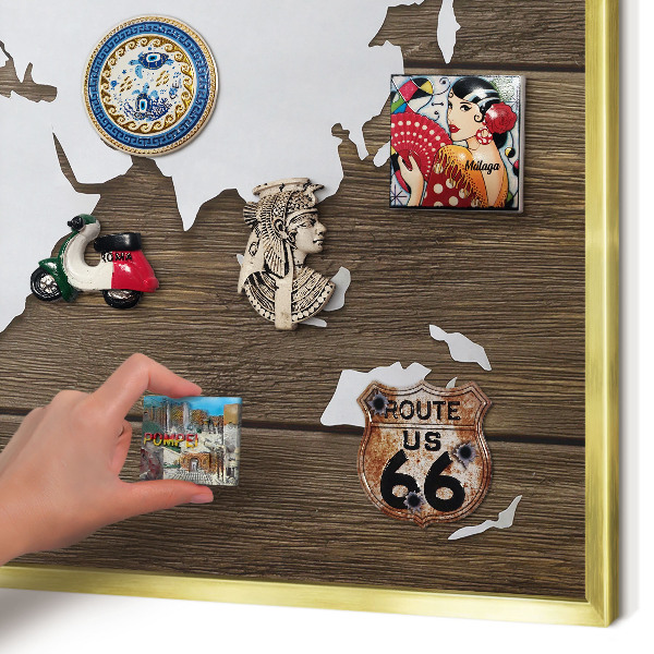 Pizarra magnética de pared en color oro Mapa de madera