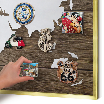 Pizarra magnética de pared en color oro Mapa de madera
