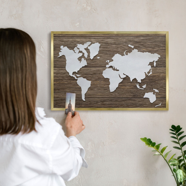 Pizarra magnética de pared en color oro Mapa de madera