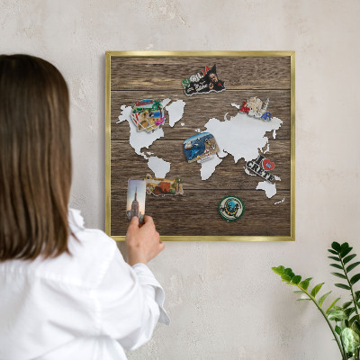 Pizarra magnética de pared en color oro Mapa de madera