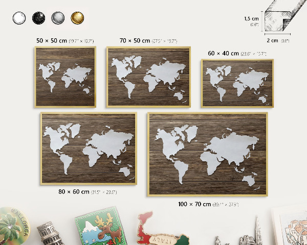 Pizarra magnética de pared en color oro Mapa de madera