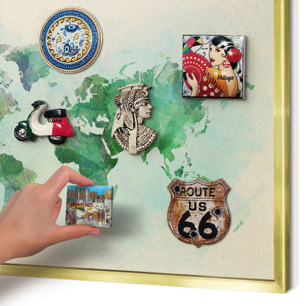 Tablero para imanes decorativo con marco dorado Mapa del mundo