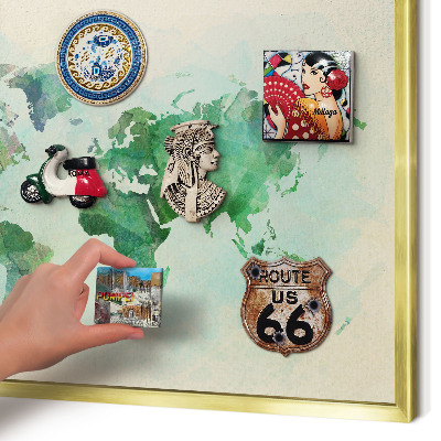 Tablero para imanes decorativo con marco dorado Mapa del mundo