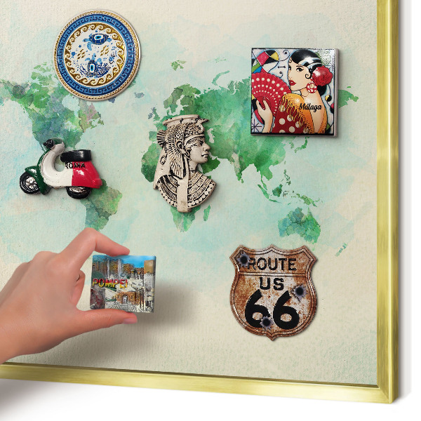 Tablero para imanes decorativo con marco dorado Mapa del mundo