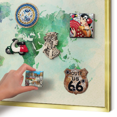 Tablero para imanes decorativo con marco dorado Mapa del mundo