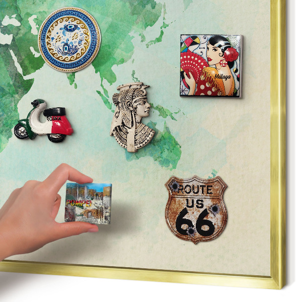 Tablero para imanes decorativo con marco dorado Mapa del mundo
