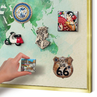 Tablero para imanes decorativo con marco dorado Mapa del mundo