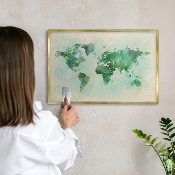 Tablero para imanes decorativo con marco dorado Mapa del mundo