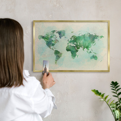 Tablero para imanes decorativo con marco dorado Mapa del mundo