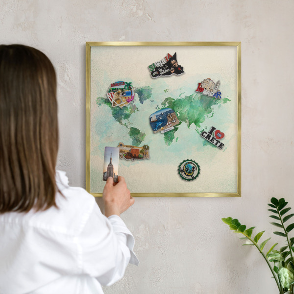 Tablero para imanes decorativo con marco dorado Mapa del mundo