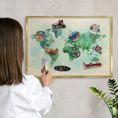 Tablero para imanes decorativo con marco dorado Mapa del mundo