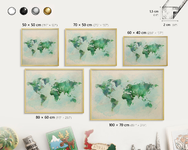 Tablero para imanes decorativo con marco dorado Mapa del mundo