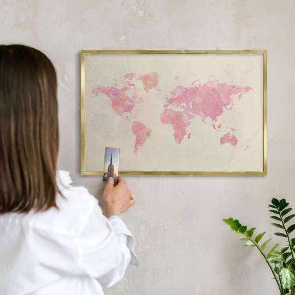 Pizarra magnética de pared en color oro Mapa del mundo