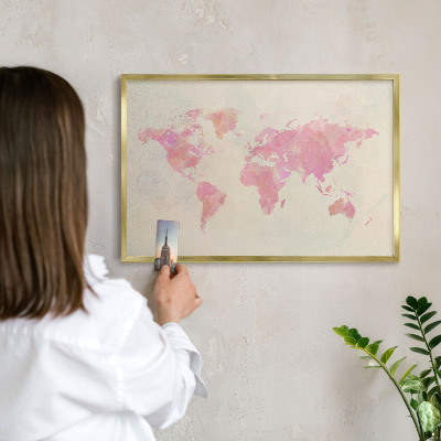 Pizarra magnética de pared en color oro Mapa del mundo