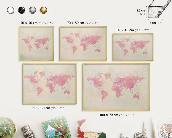 Pizarra magnética de pared en color oro Mapa del mundo