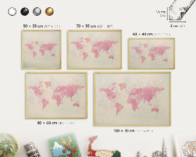 Pizarra magnética de pared en color oro Mapa del mundo