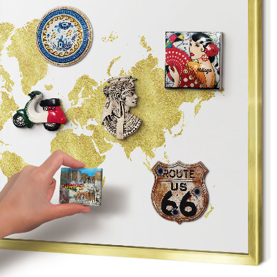 Tablero para imanes decorativo con marco dorado Mapa del mundo