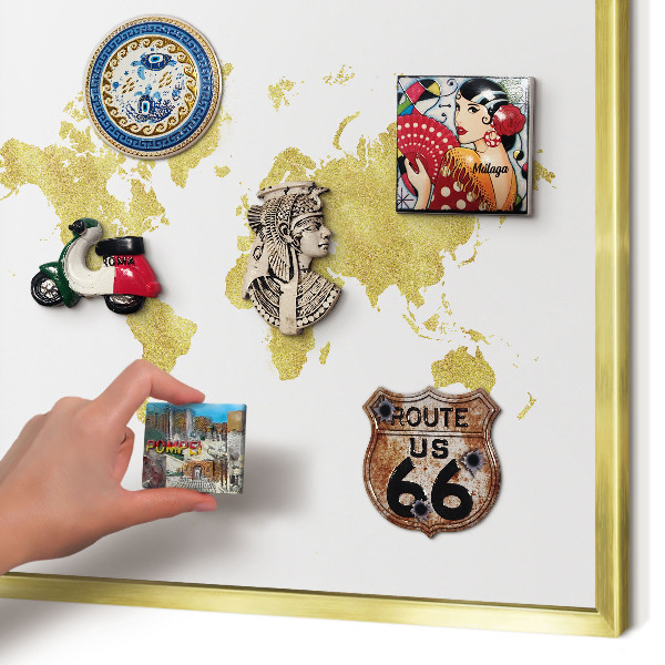 Tablero para imanes decorativo con marco dorado Mapa del mundo