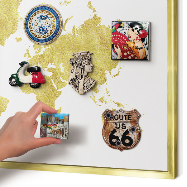 Tablero para imanes decorativo con marco dorado Mapa del mundo