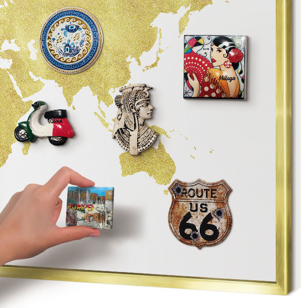 Tablero para imanes decorativo con marco dorado Mapa del mundo
