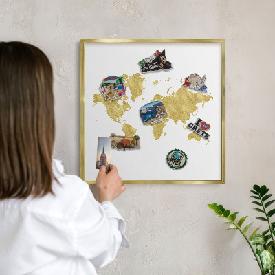 Tablero para imanes decorativo con marco dorado Mapa del mundo