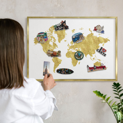 Tablero para imanes decorativo con marco dorado Mapa del mundo