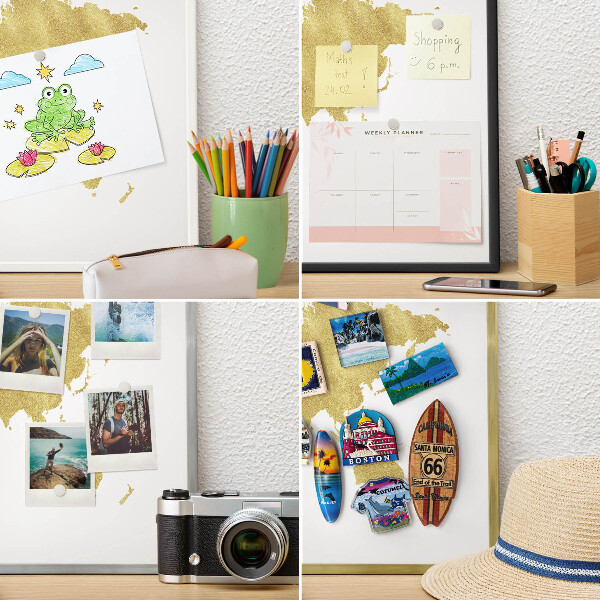Tablero para imanes decorativo con marco dorado Mapa del mundo
