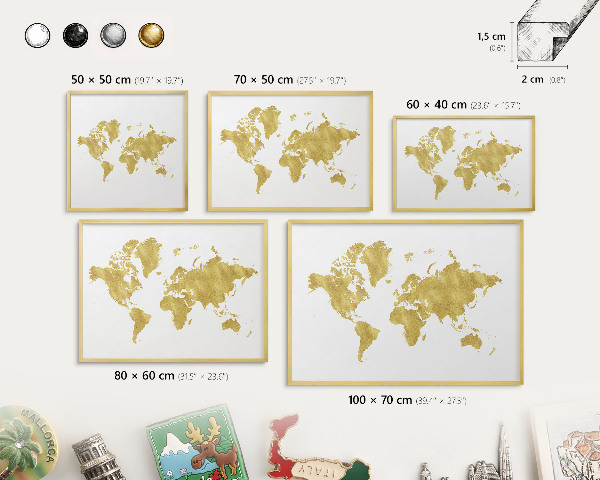 Tablero para imanes decorativo con marco dorado Mapa del mundo