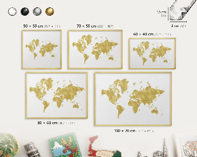 Tablero para imanes decorativo con marco dorado Mapa del mundo