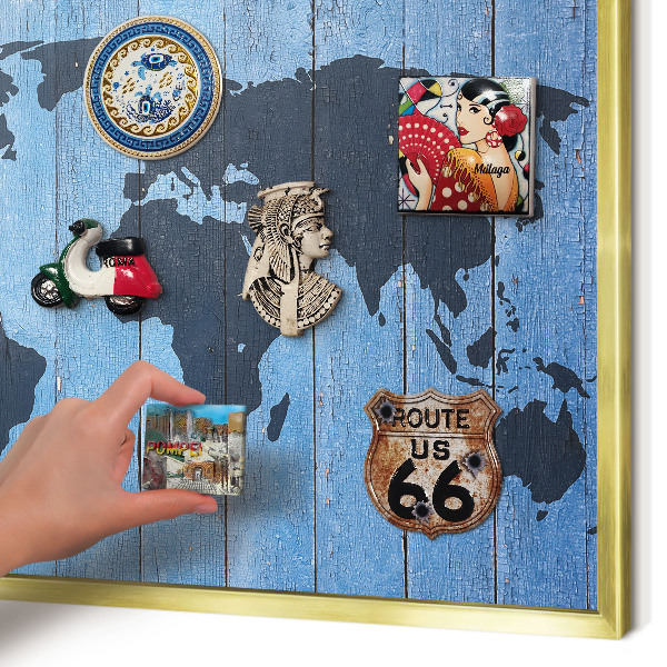Pizarra magnética de pared en color oro Mapa del mundo