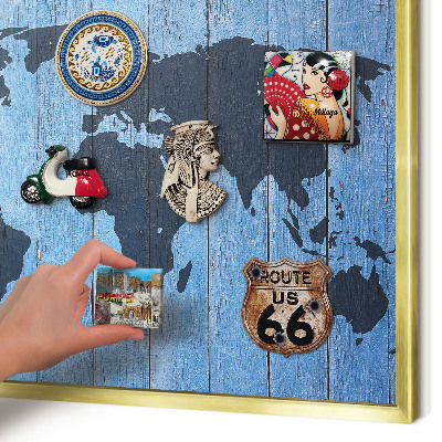Pizarra magnética de pared en color oro Mapa del mundo