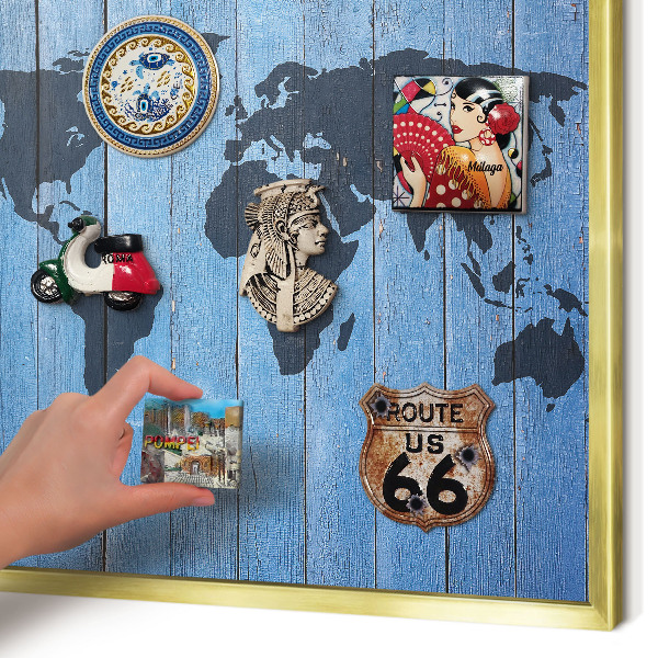 Pizarra magnética de pared en color oro Mapa del mundo