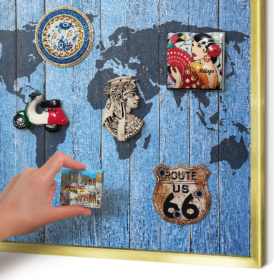 Pizarra magnética de pared en color oro Mapa del mundo
