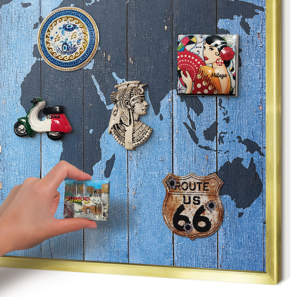 Pizarra magnética de pared en color oro Mapa del mundo