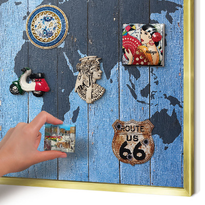 Pizarra magnética de pared en color oro Mapa del mundo