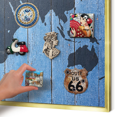 Pizarra magnética de pared en color oro Mapa del mundo
