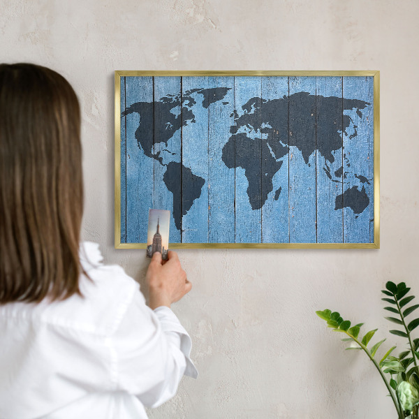 Pizarra magnética de pared en color oro Mapa del mundo